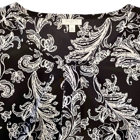 Talbots Floral Blouse in Black/White Women’s M - Picture 2 of 7
